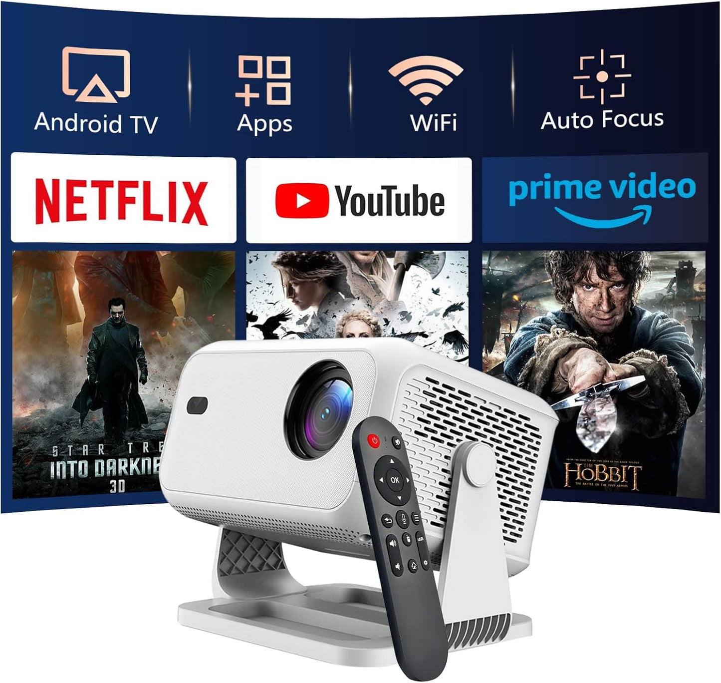 Smart Android Projector with 1080P 4K Support for Movies