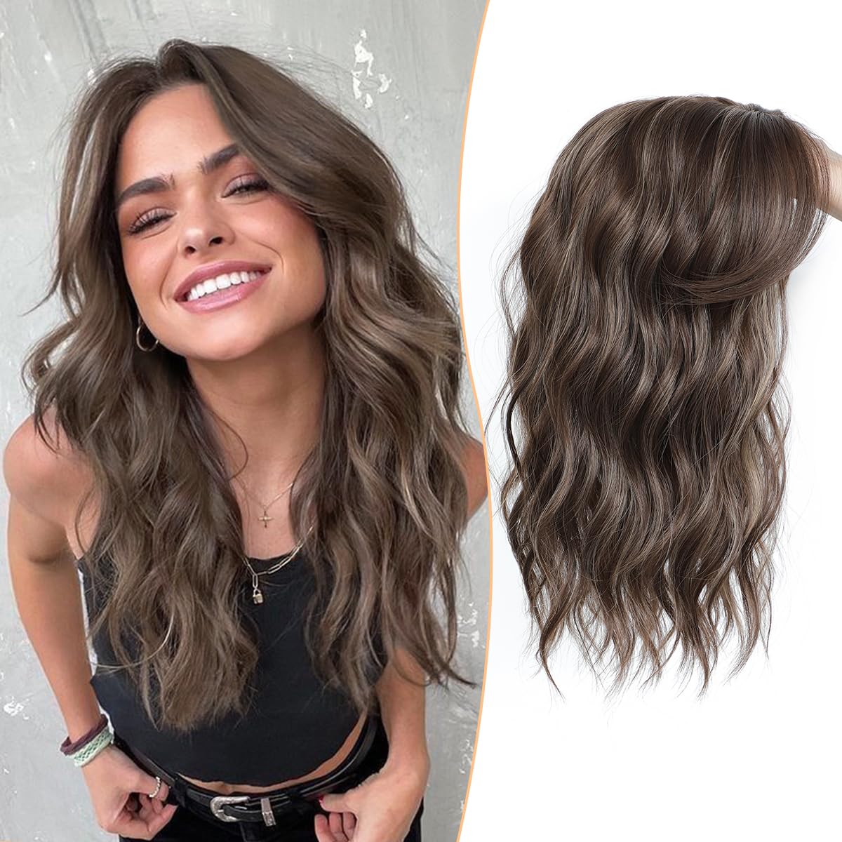 PANEWAY Hair Topper 16Inch Wavy Curly Clip In Synthetic Wiglets