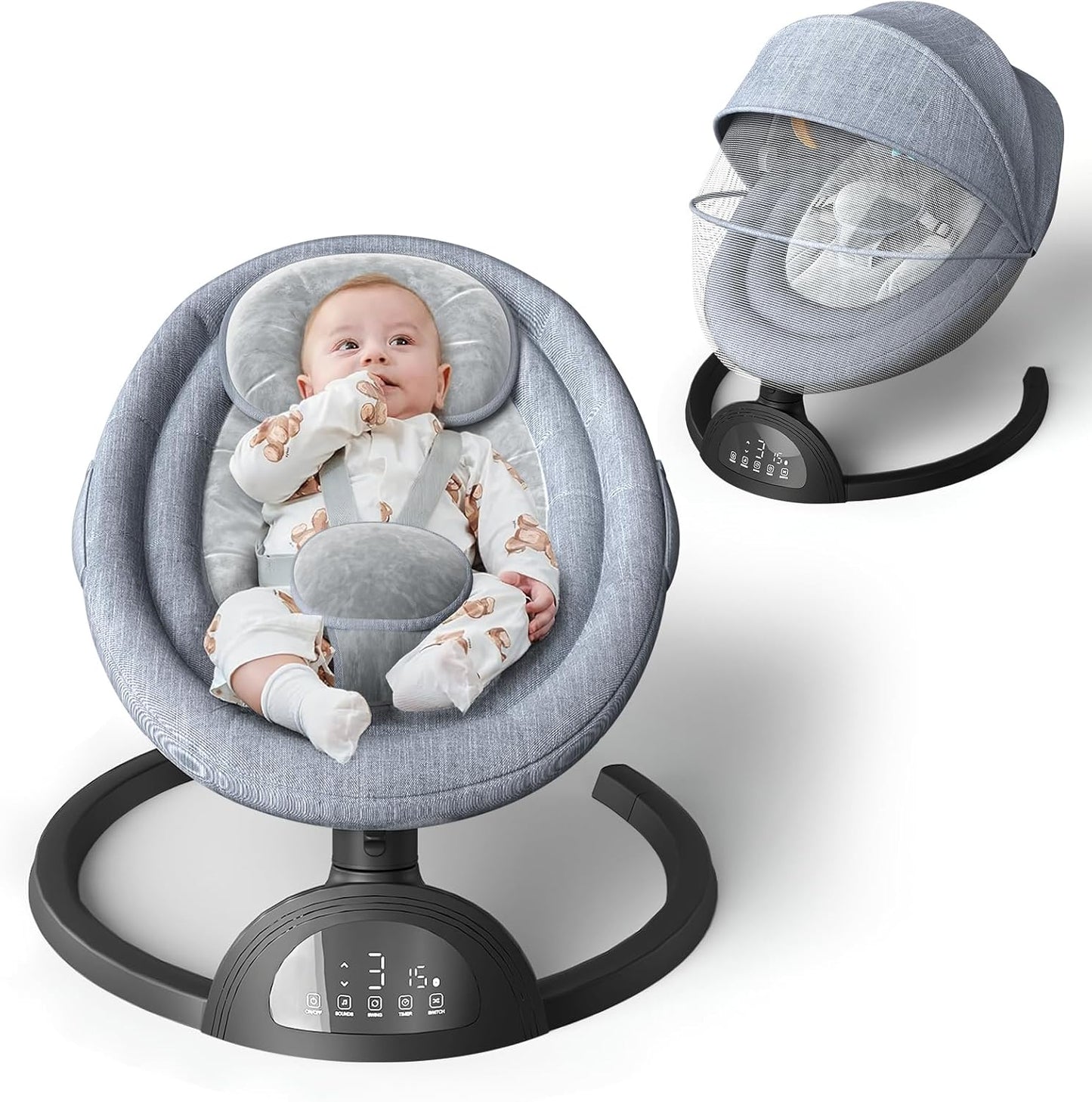 Portable Bluetooth Baby Swing: Music, Safety Harness, 5 Speeds!