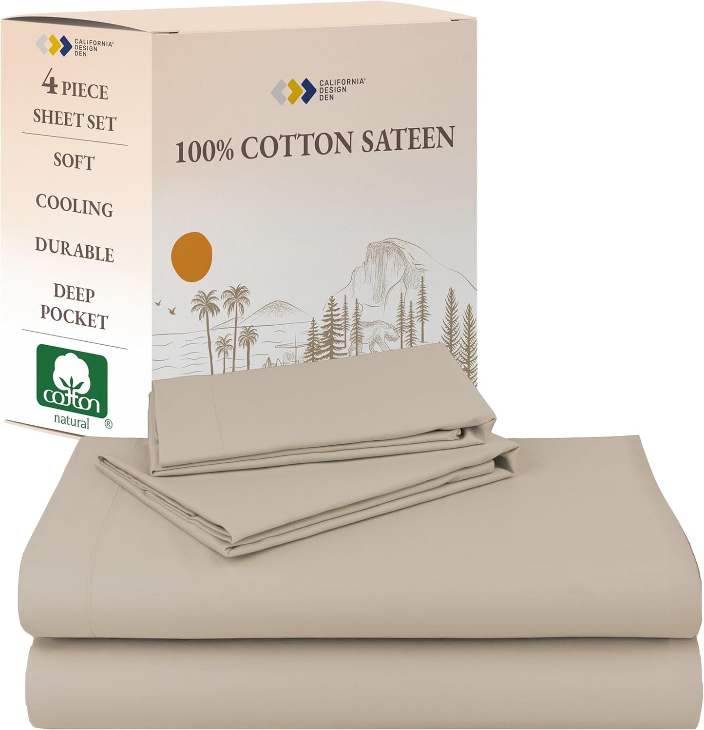 California Design Den Natural Cotton Sheets Full Size Set
