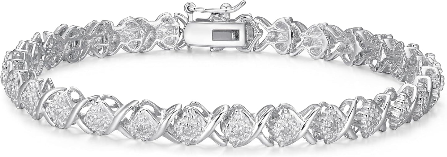 Elegant .925 Sterling Silver Rhodium Plated Diamond Tennis Bracelet
