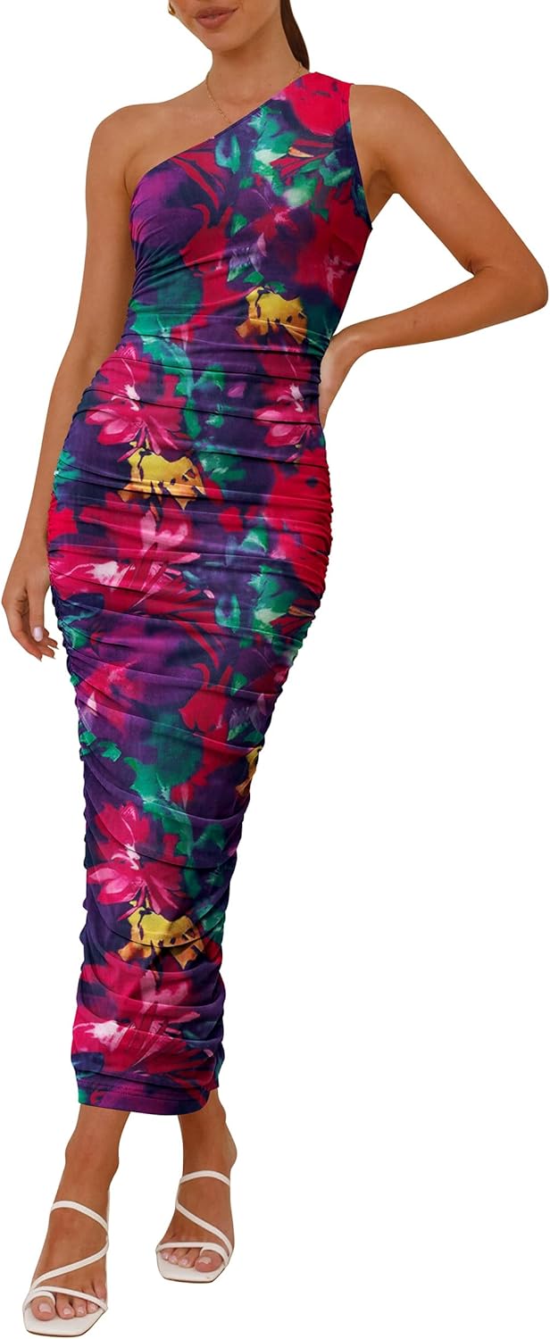 One Shoulder Bodycon Dress for Women - Summer Floral Chic