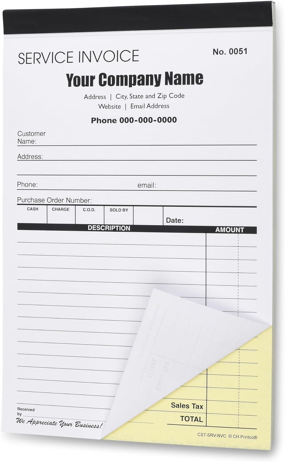 Custom Service Invoice Carbonless Form for Small Business Needs