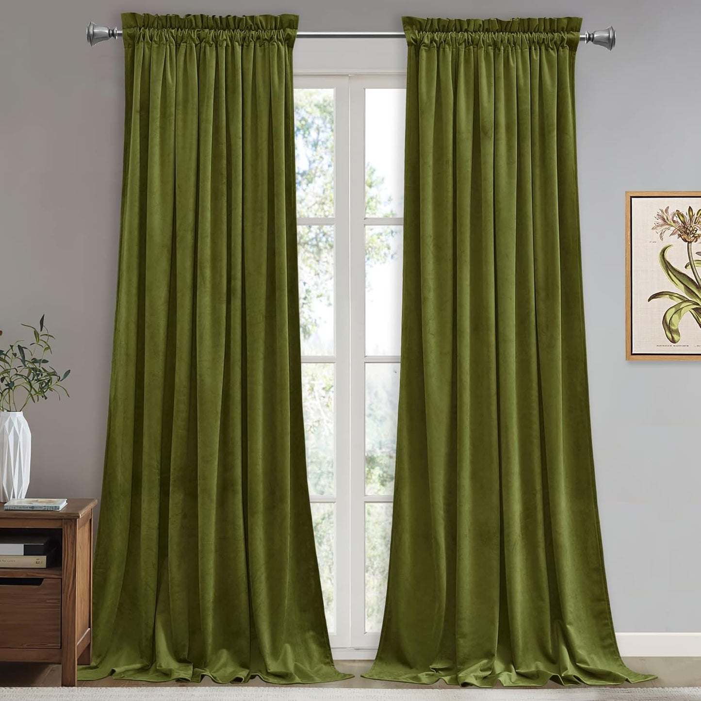StangH Olive Green Velvet Curtains for Elegant Home Decor