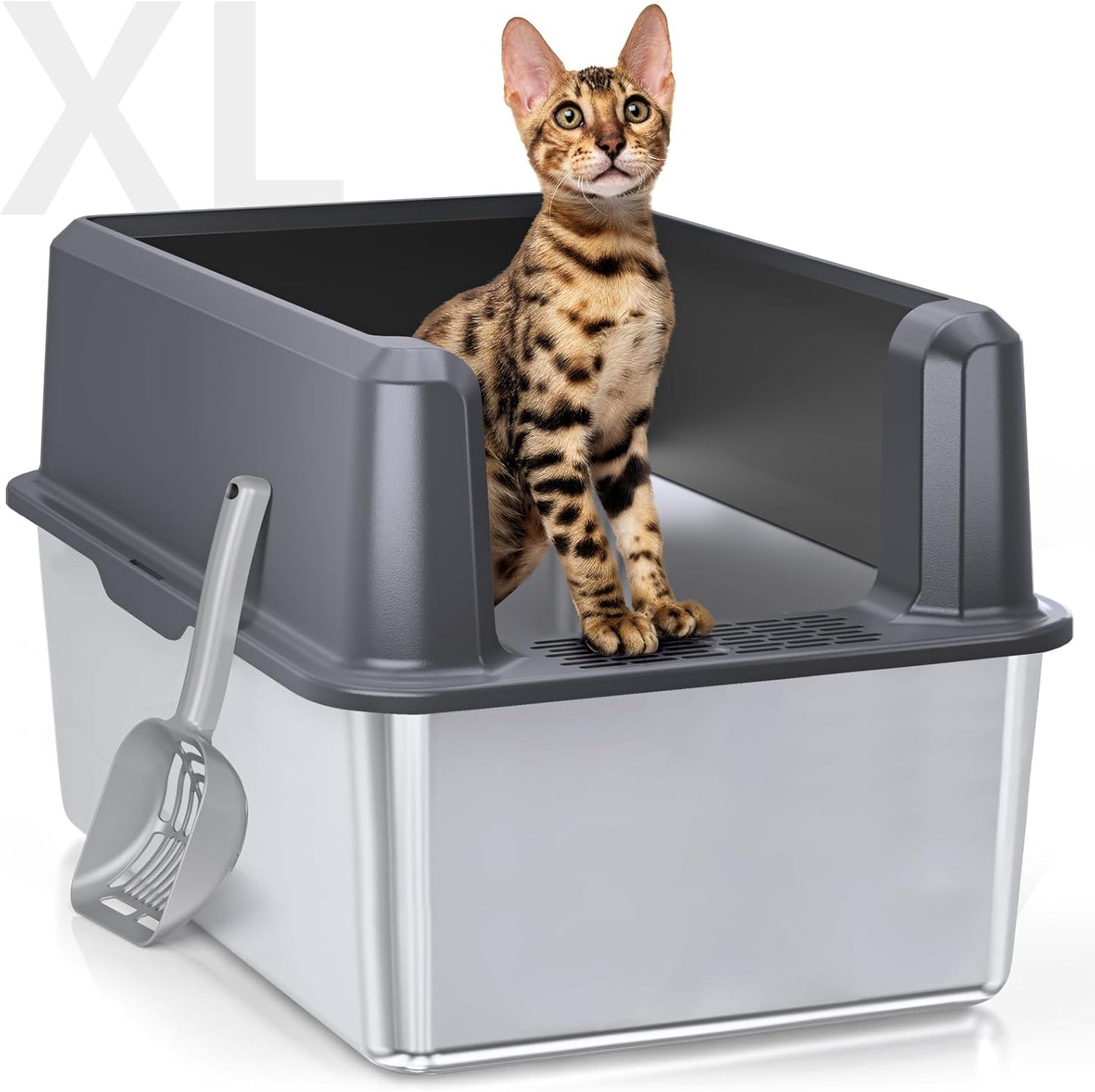 Extra Large Stainless Steel Litter Box with Lid for Cats