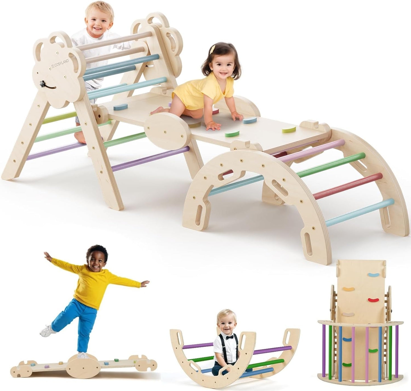 Pikler Triangle Set - 8 in 1 Montessori Climbing Toys for Kids