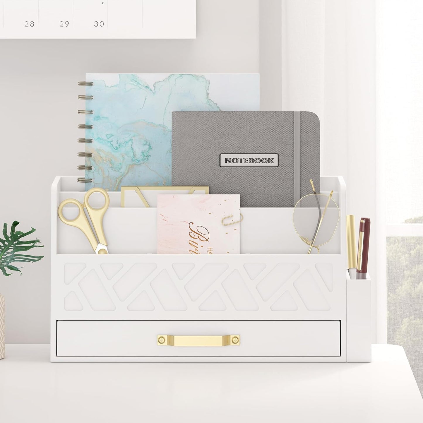 Wooden Desk Organizer with Drawer - Streamline Your Workspace