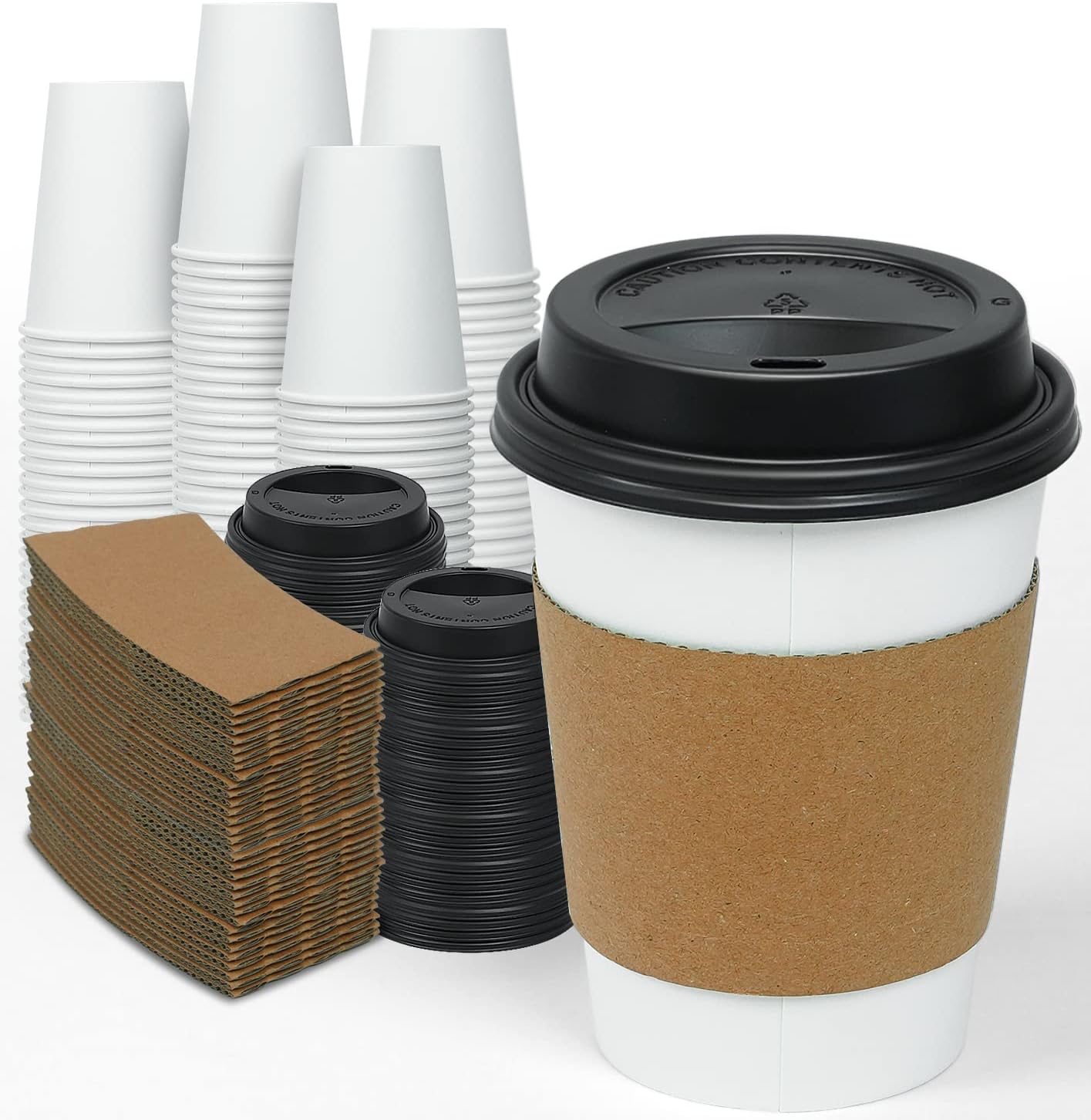 100 Pack 12 oz Disposable Coffee Cups - Hot Beverage Essentials