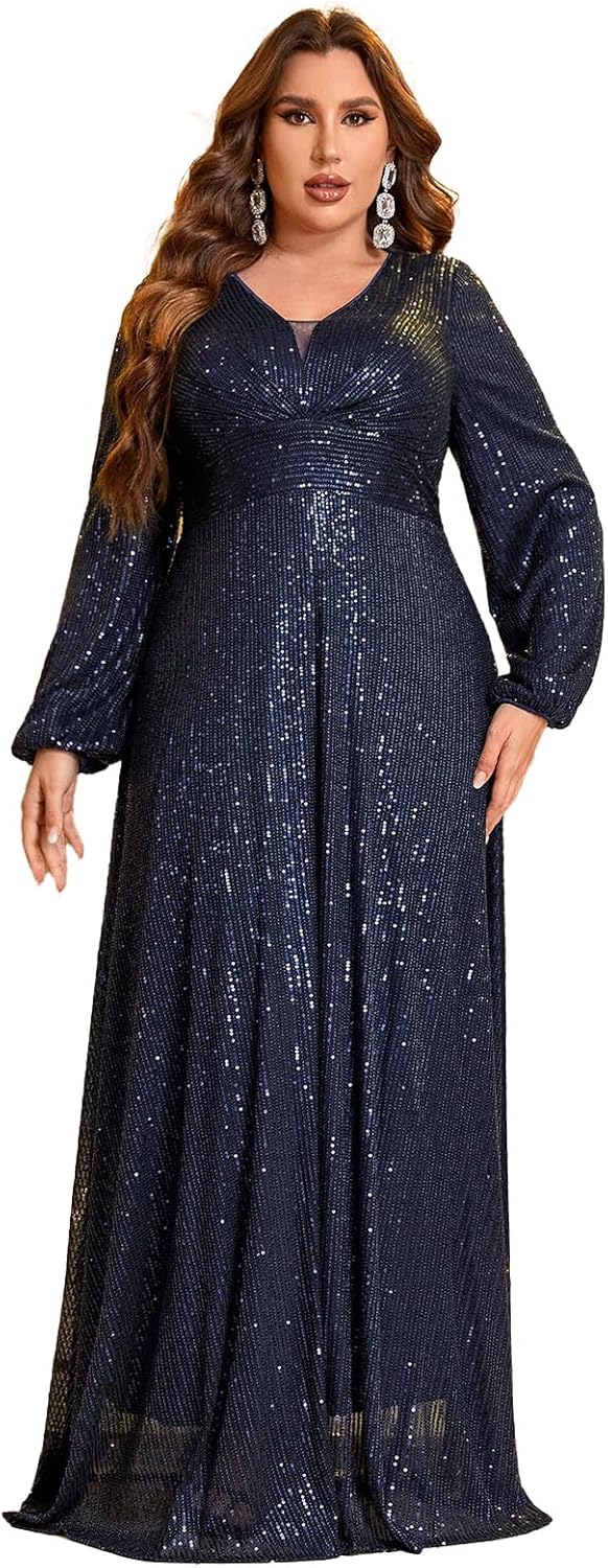TOLEEN Women's Plus Size Sequin Dress for Formal Events