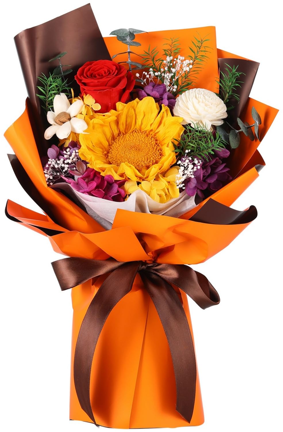 Forever Flowers Delivery with Preserved Orange Sunflower Roses