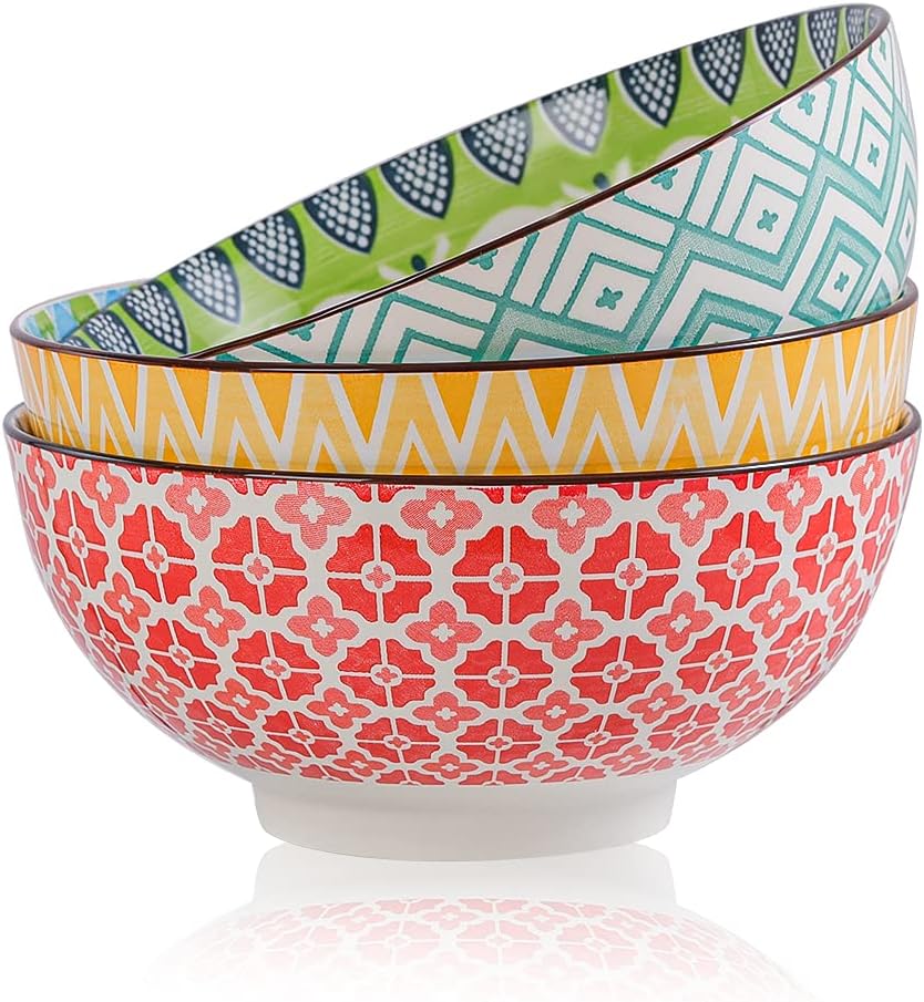 AHX Large Capacity Ceramic Bowls - Versatile 3 Pack