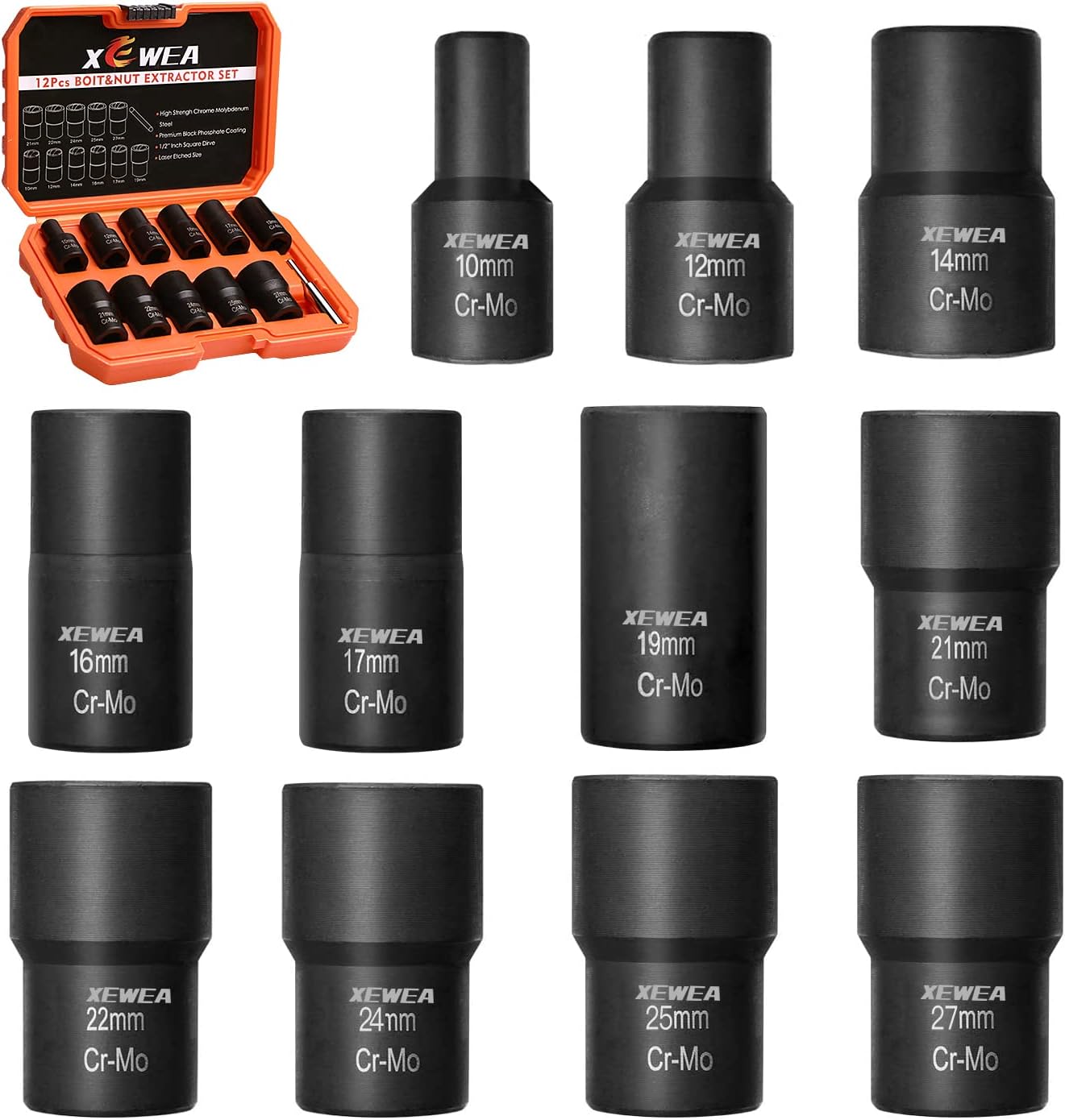 XEWEA 12PCS Lug Nut Remover Set for Stripped Wheel Locks