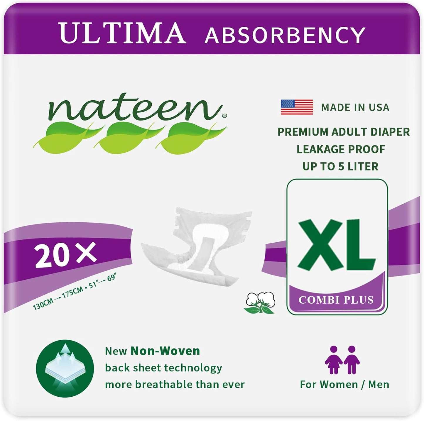 Nateen Ultra Absorbent Adult Diapers XL, 20ct