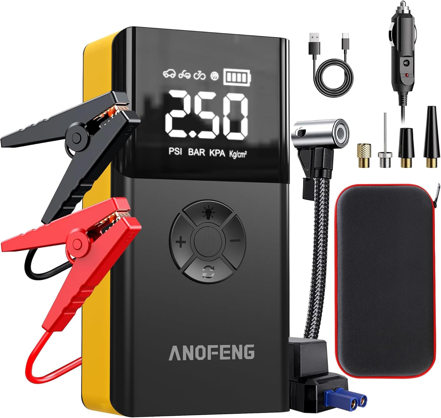 ANOFENG 4-in-1 Jump Starter: 4000A Power, 150PSI Air Compressor