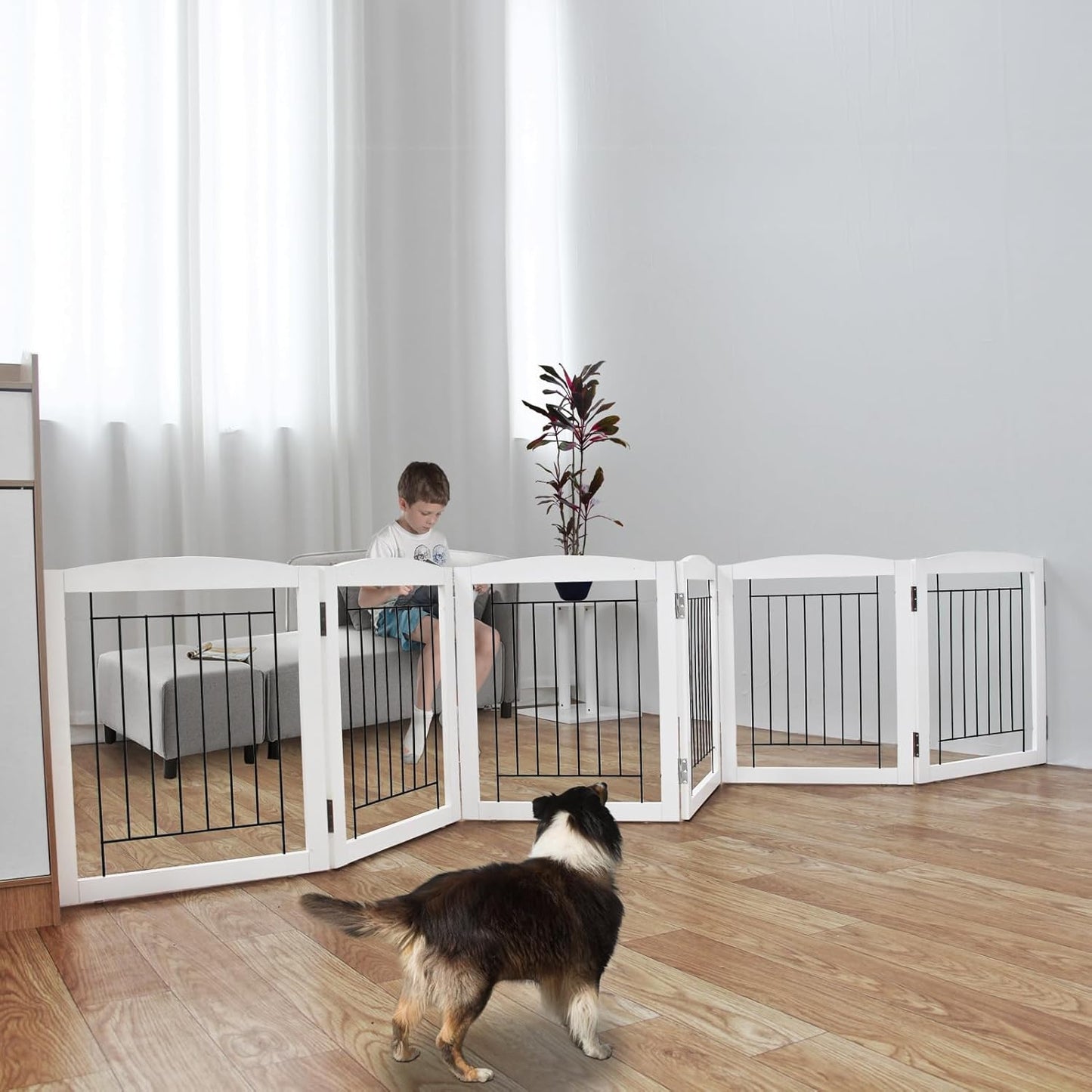 Freestanding Foldable Dog Gate for Extra Wide Spaces and Pets