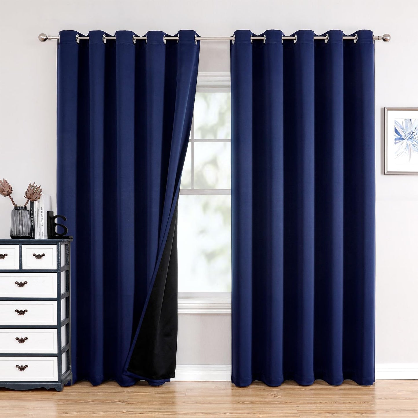 100% Blackout Curtains for Bedroom by ChrisDowa - Navy Blue