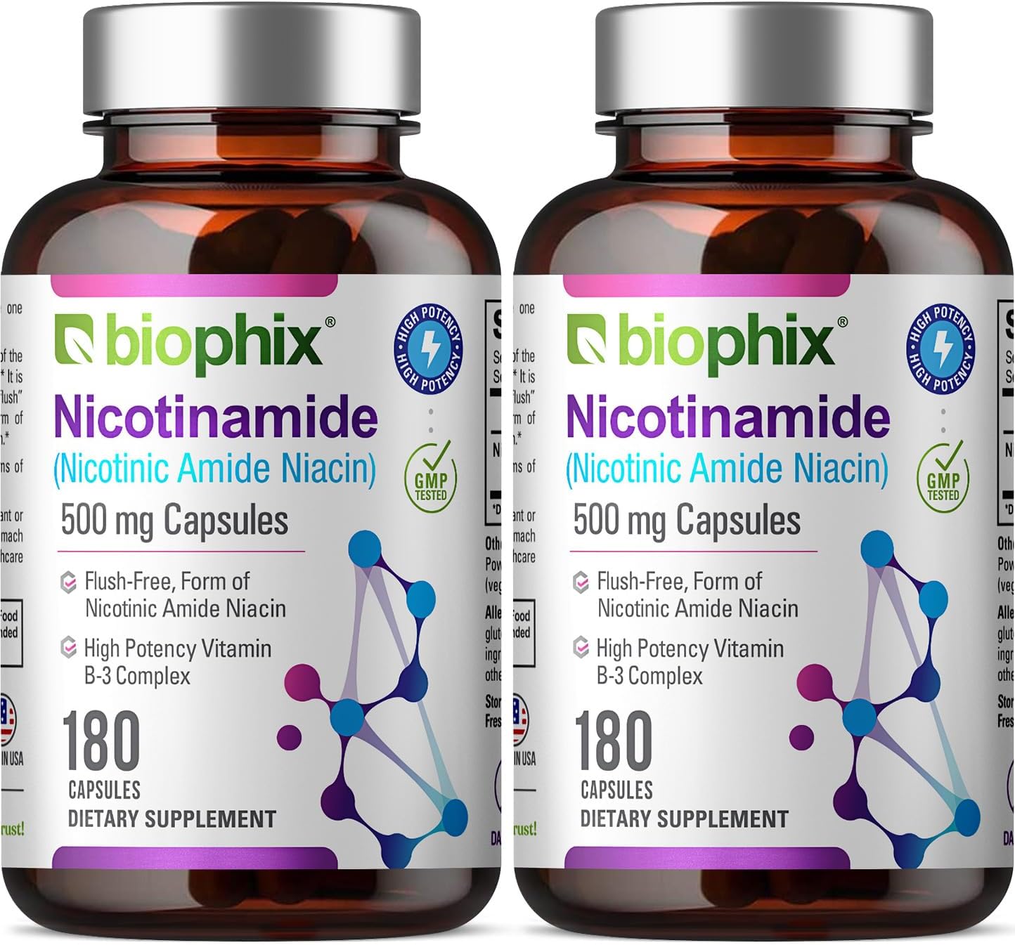Nicotinamide 500 mg 180 Caps 2 Pack - Natural Flush-Free Vitamin