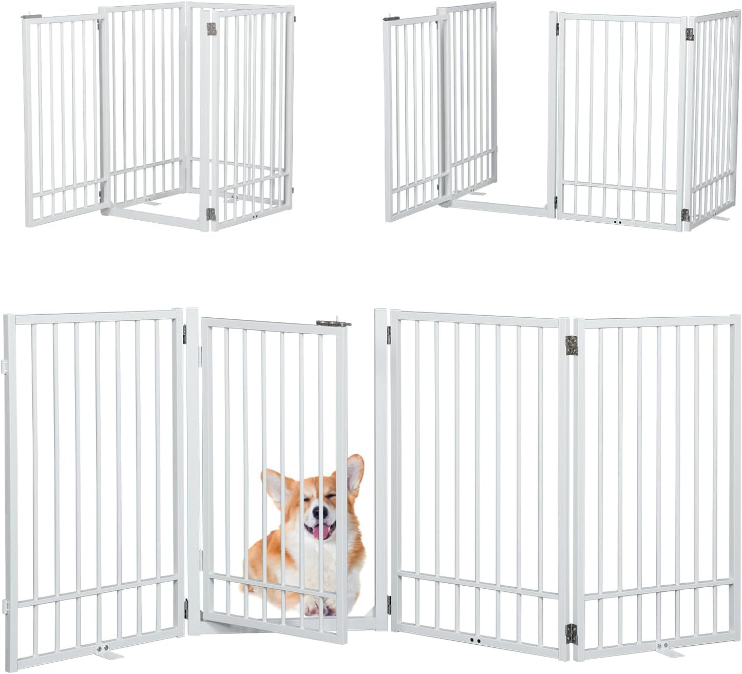 SMONTER Free Standing Dog Gate with Door Walk Through for Pets