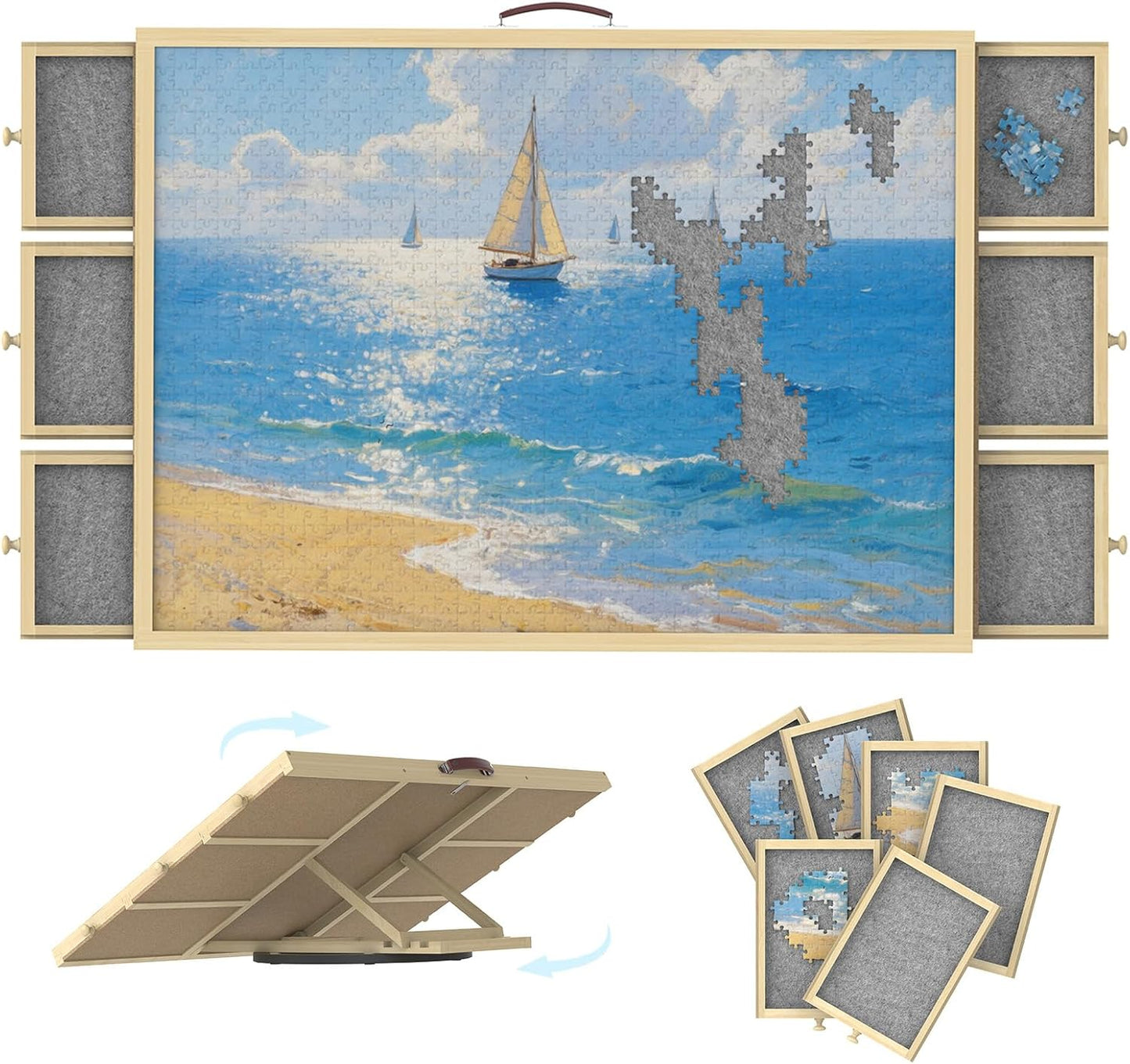 1500 Pcs Rotating Puzzle Board with Drawers & Cover for Fun