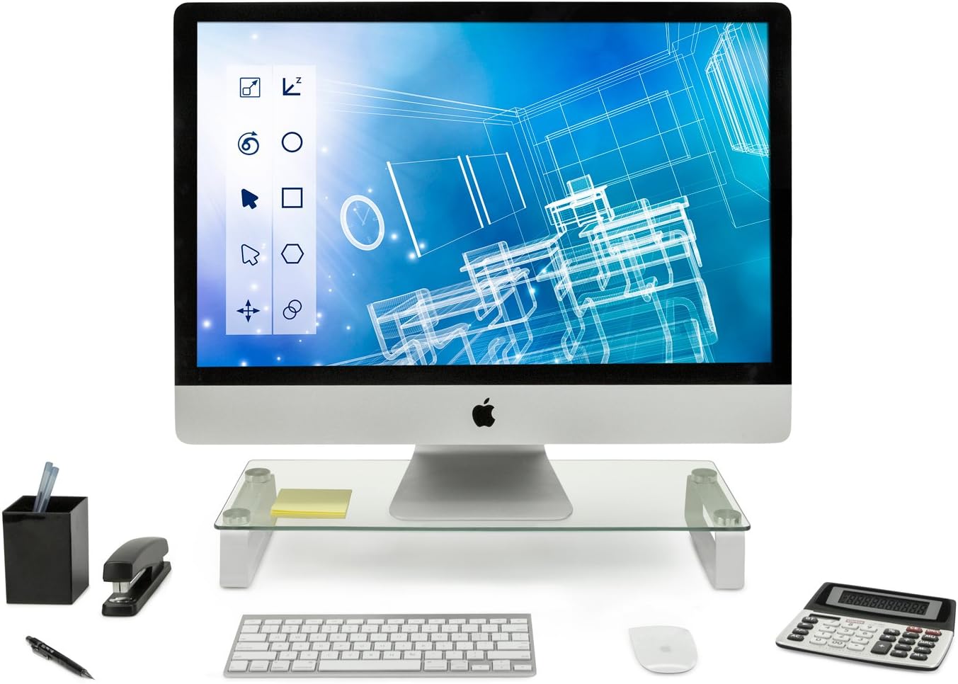 Glass Computer Monitor Riser and Laptop Stand for Ergonomics