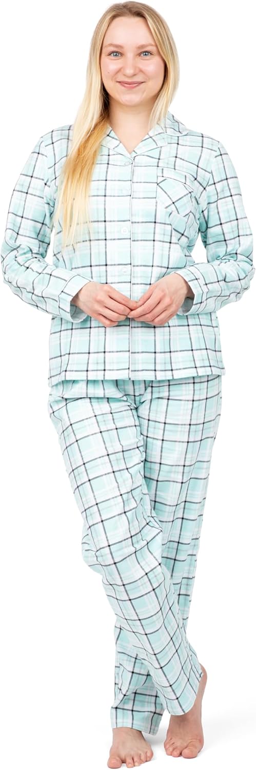 PajamaMania Women's Cotton Flannel Long Sleeve Pajama Set