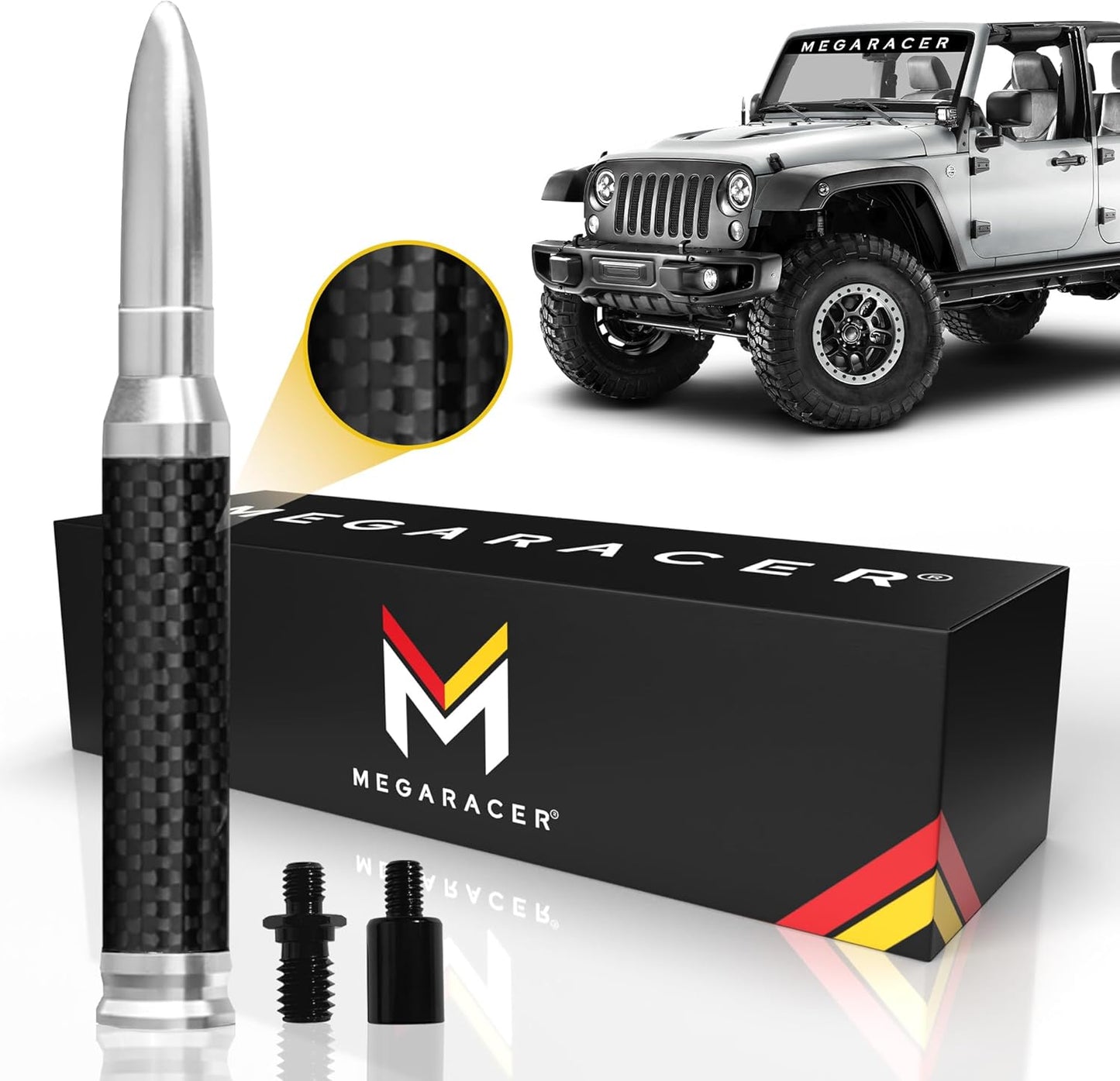 Silver Carbon Fiber 50 Cal Bullet Antenna for Jeep Wrangler