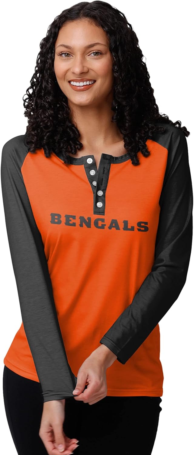 FOCO Women's NFL Team Logo Long Sleeve Henley Fashion Shirt