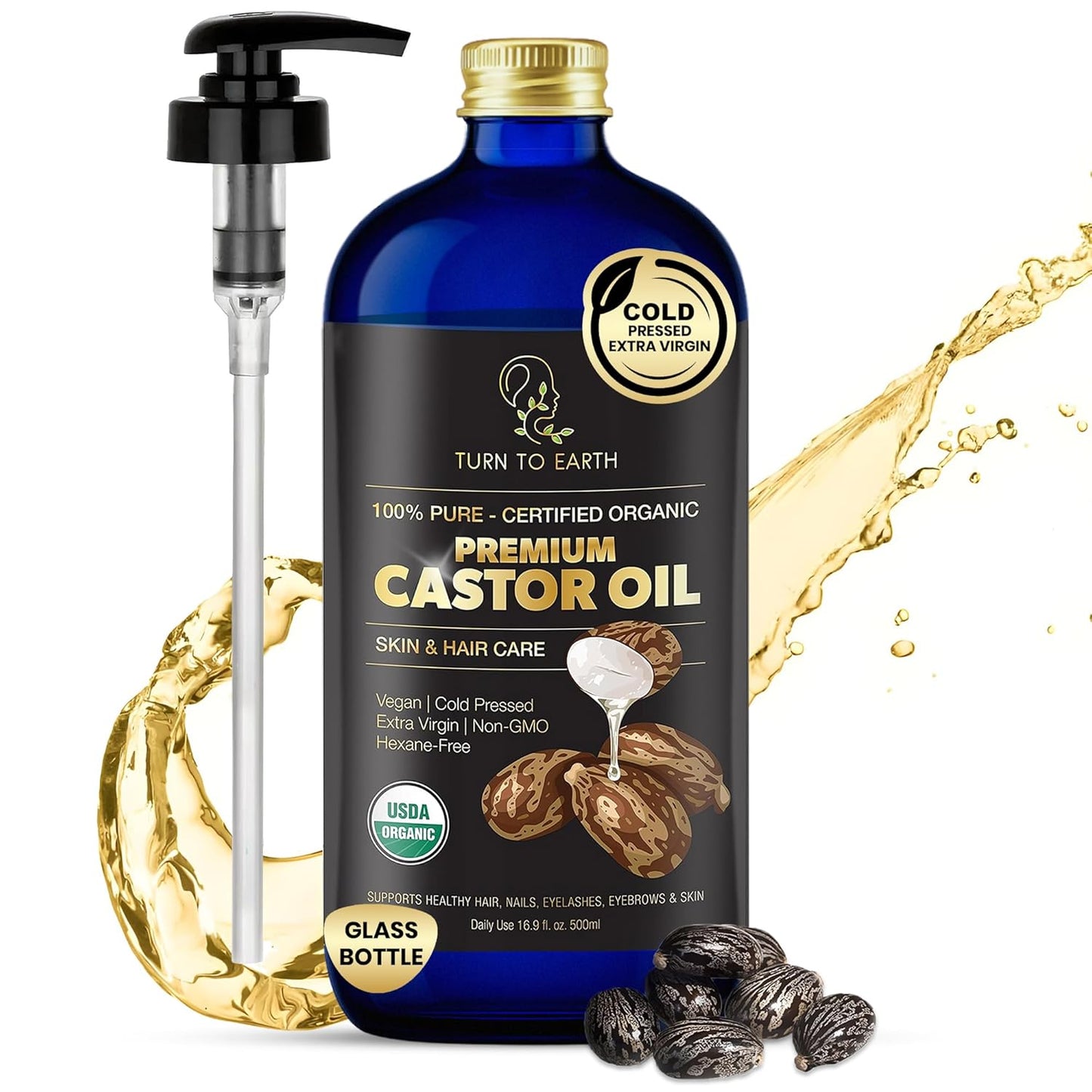 Organic Castor Oil for Hair Growth and Radiant Skin, 16.9 oz