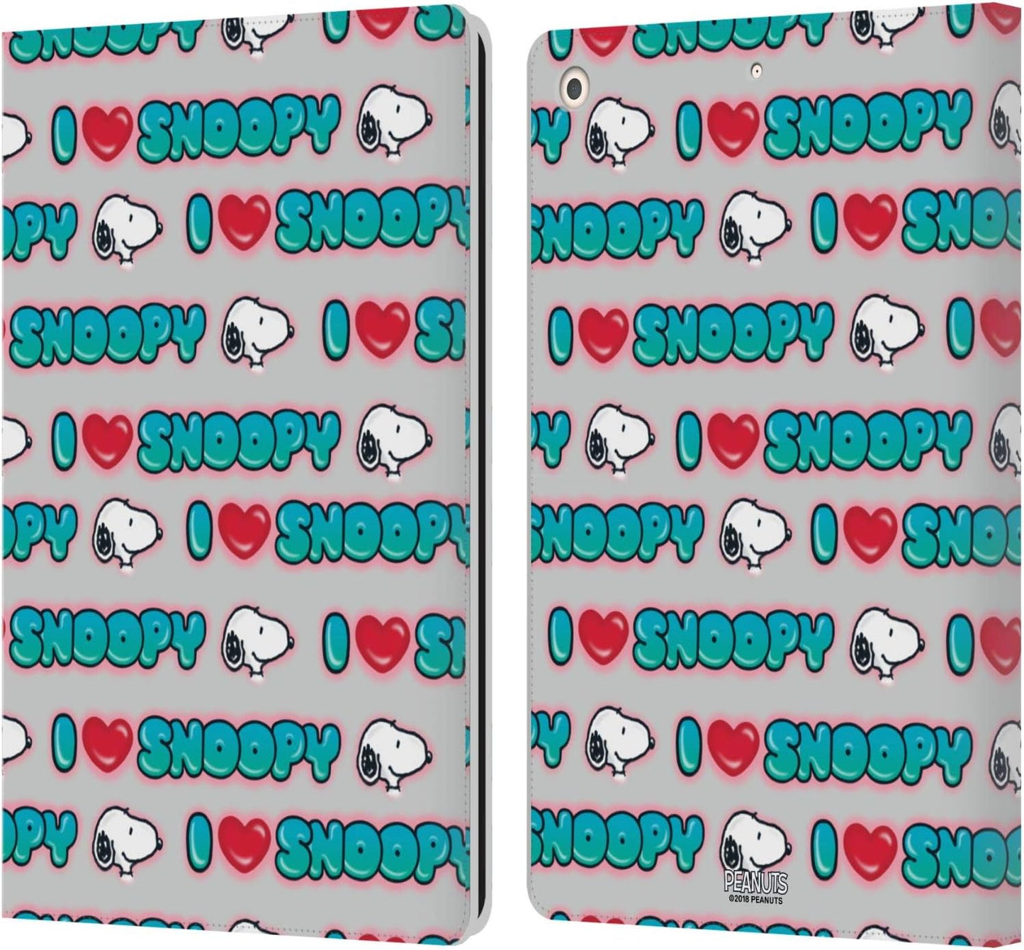 Peanuts I Love Pattern Snoopy Leather Wallet Case for iPad 10.2