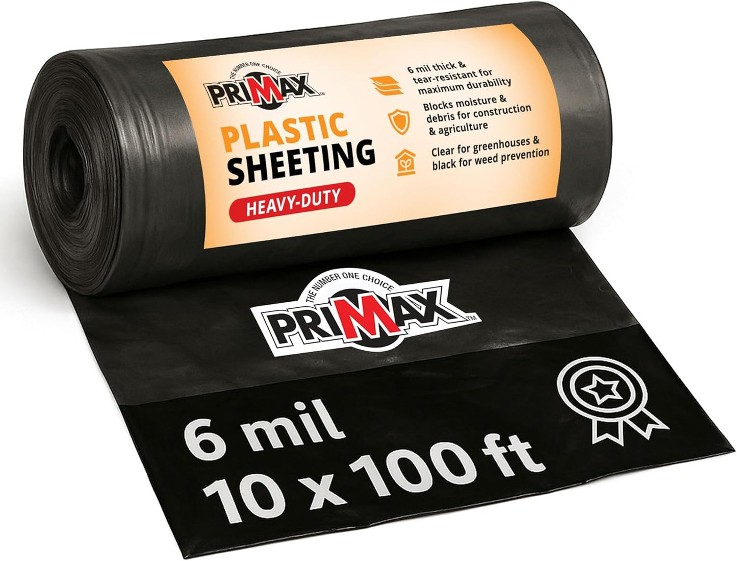 PRIMAX Black Plastic Sheeting 10ftx100ft for Garden and Construction