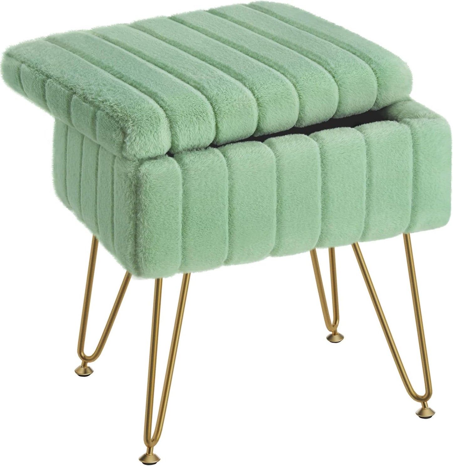 Faux Fur Vanity Stool Chair with Storage for Makeup and More