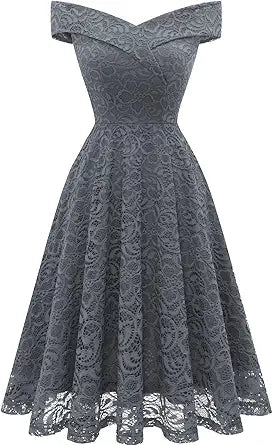 Elegant Floral Lace Off The Shoulder High Low Dress for Women