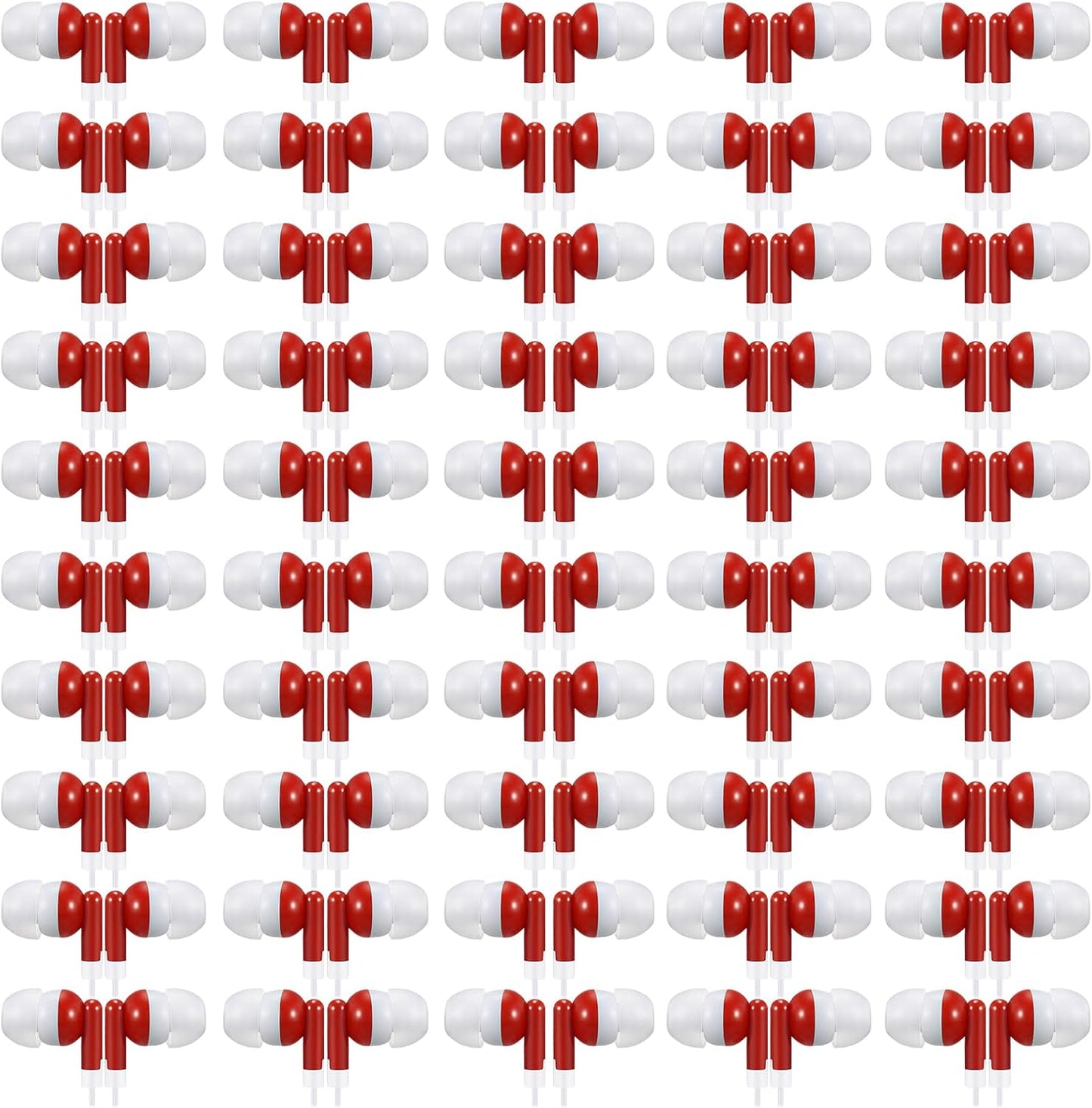 50 Pack Red Wired Earbuds - Individually Bagged for Convenience!