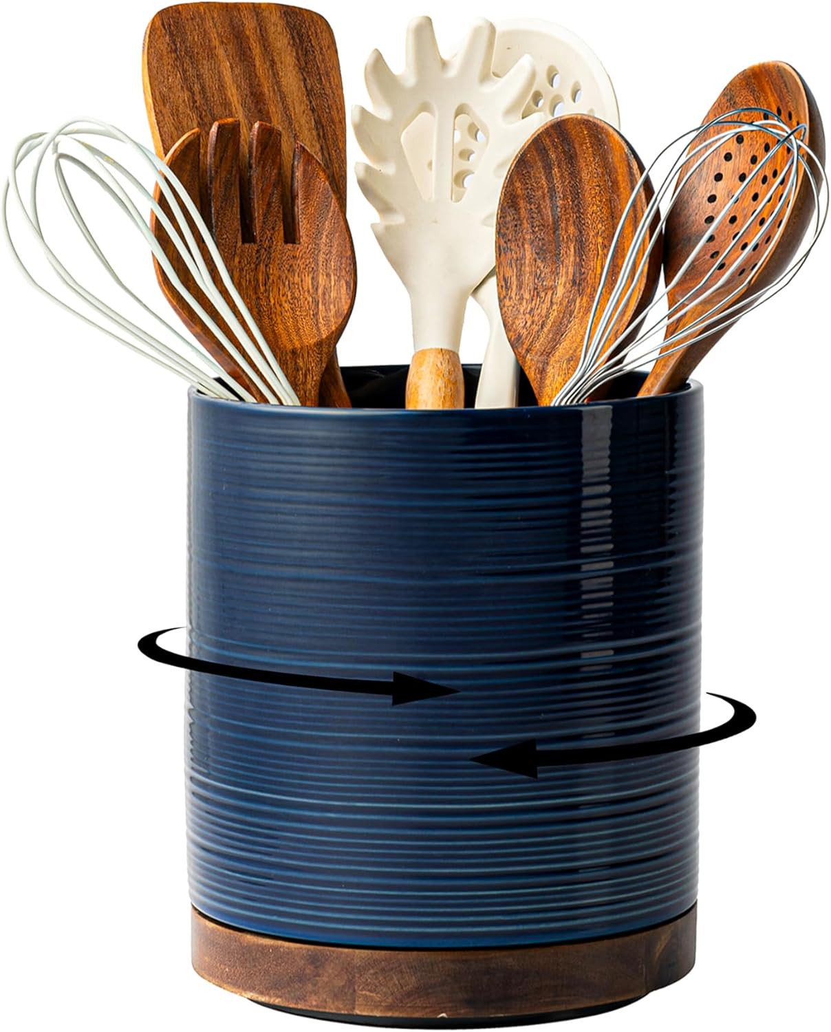 360 Rotating Extra Large Ceramic Kitchen Utensil Holder for Countertop