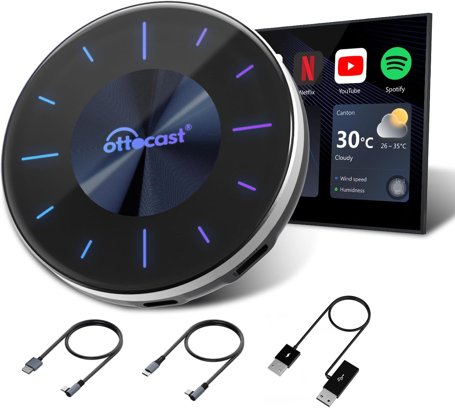 OTTOCAST P3 CarPlay AI Box - 2025 Android 12.0 Video Adapter