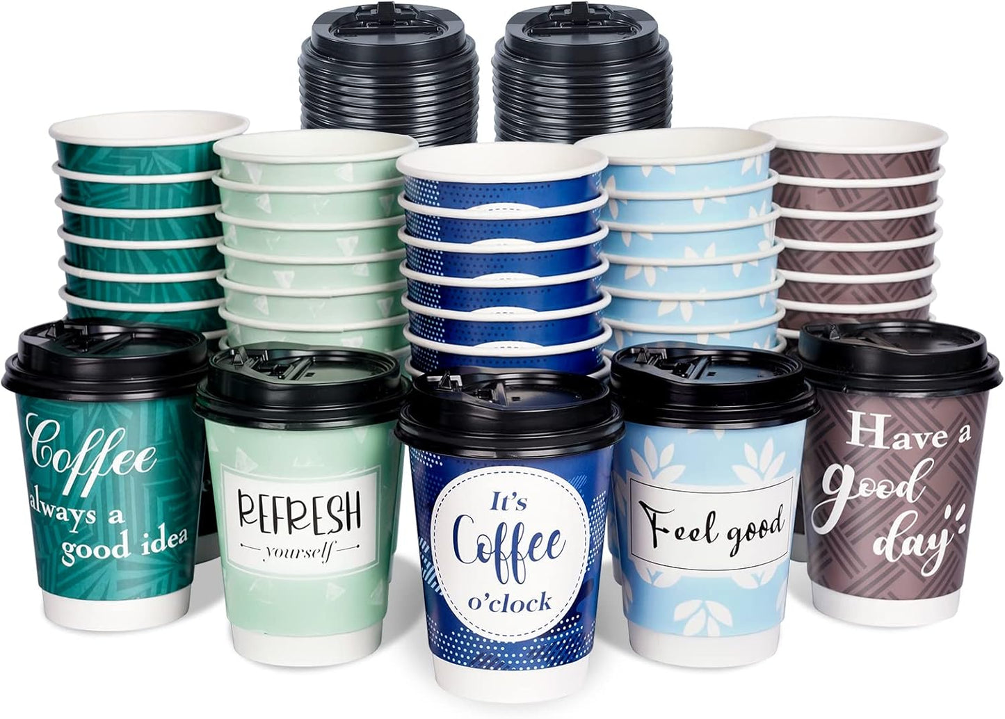 50 Pack 12 oz Fun Design Double-Walled Coffee Cups