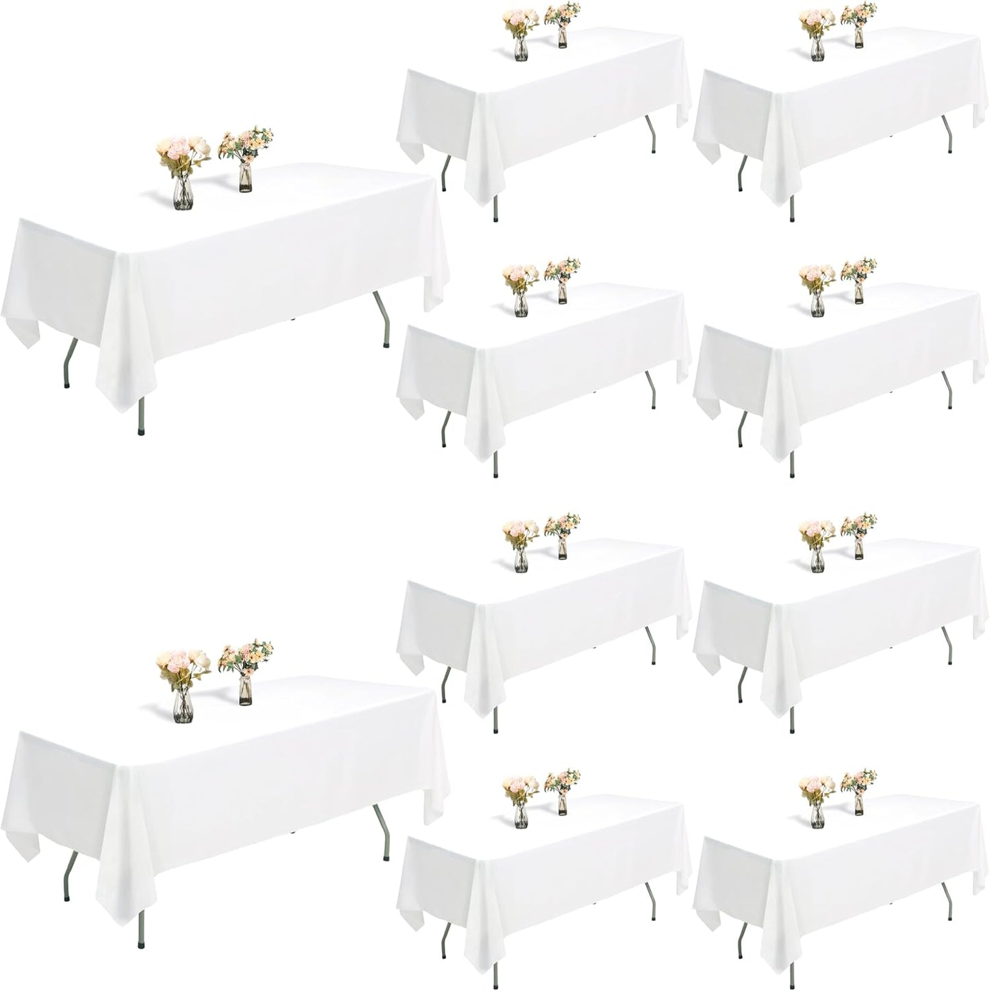 10 Pack Heavy-Duty White Table Cloths for 8 Foot Tables