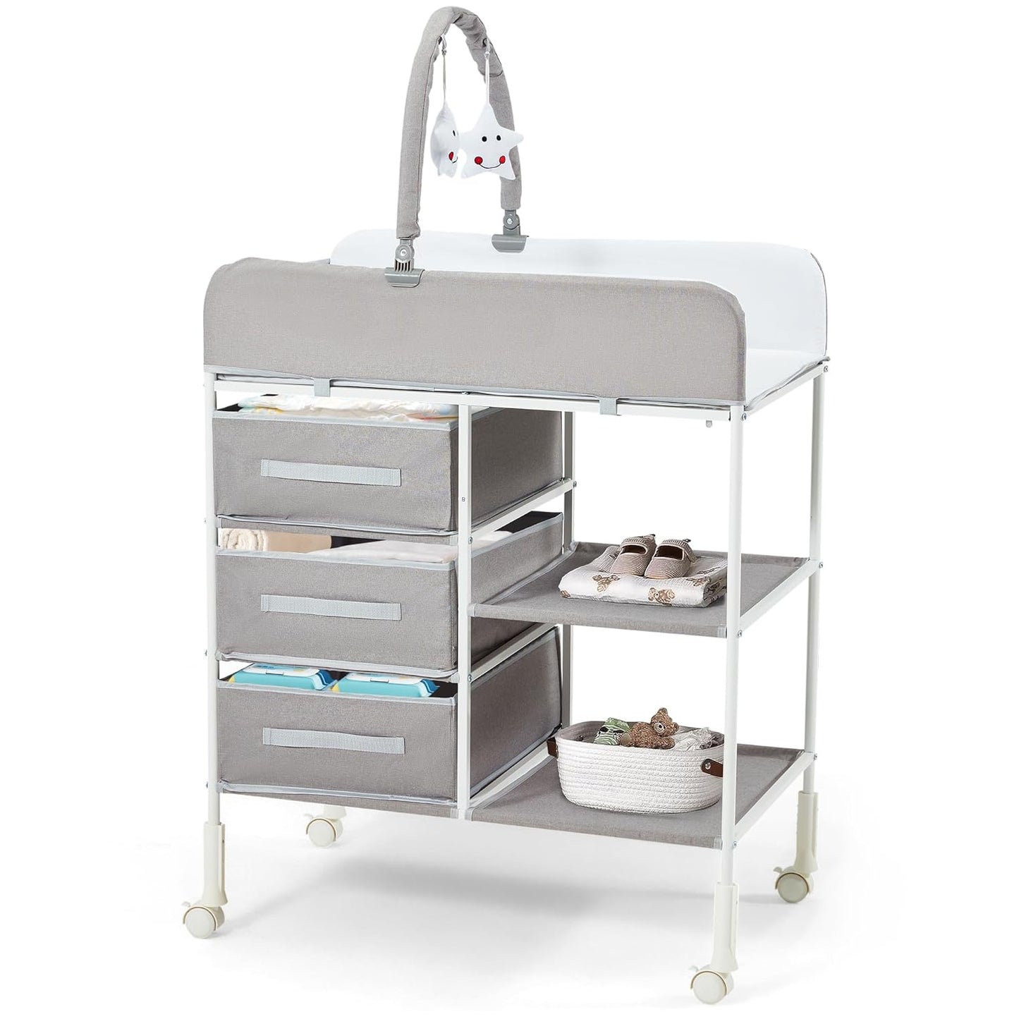 Portable Baby Changing Table with Storage Baskets and Toy