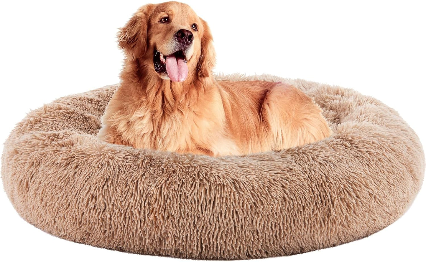 Calming Donut Dog Bed for Large Dogs - Cozy Faux Fur Plush
