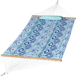 Quilted Fabric Double Hammock with Pillow for Outdoor Relaxation