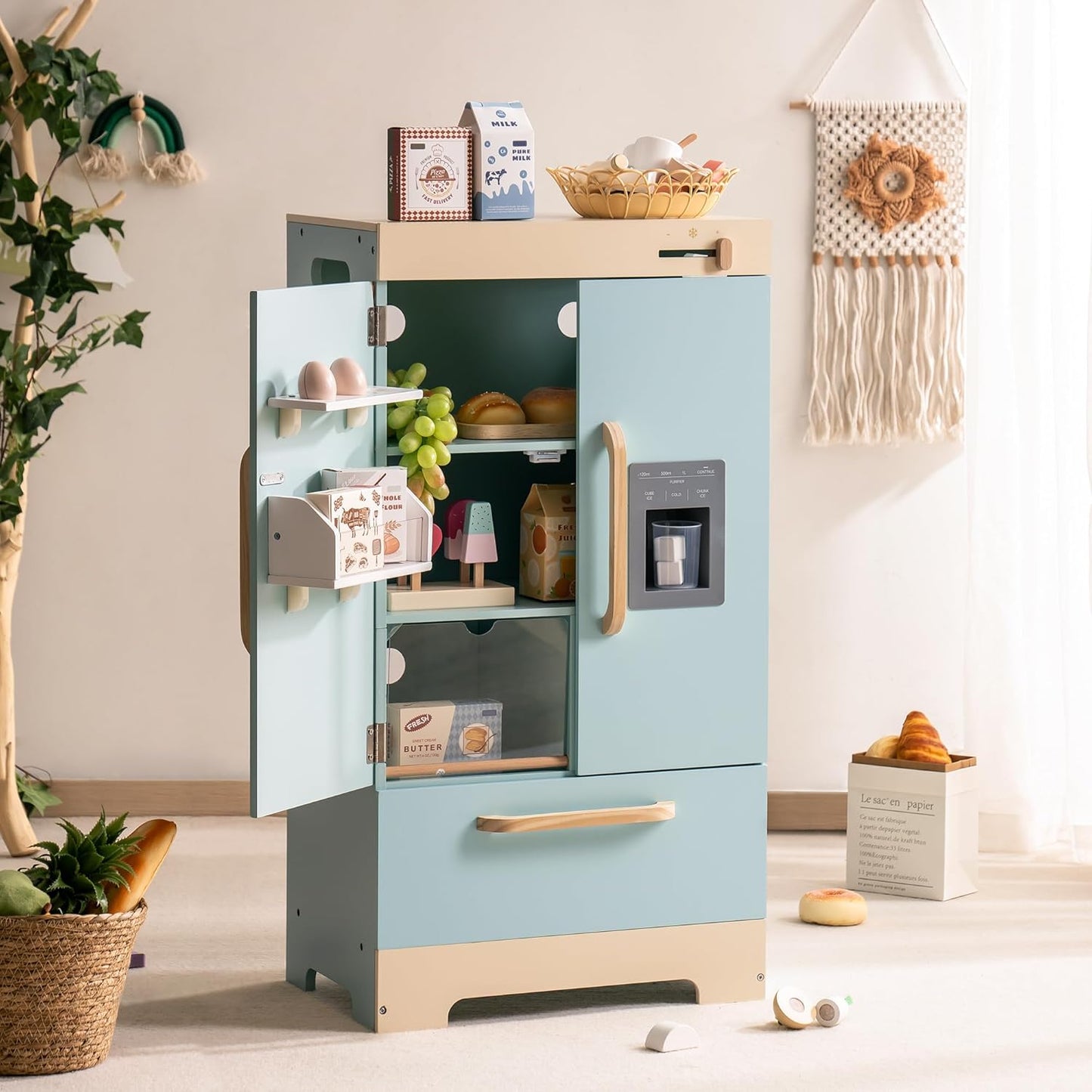 ROBOTIME Toy Kitchen Wooden Fridge for Kids' Imaginative Play