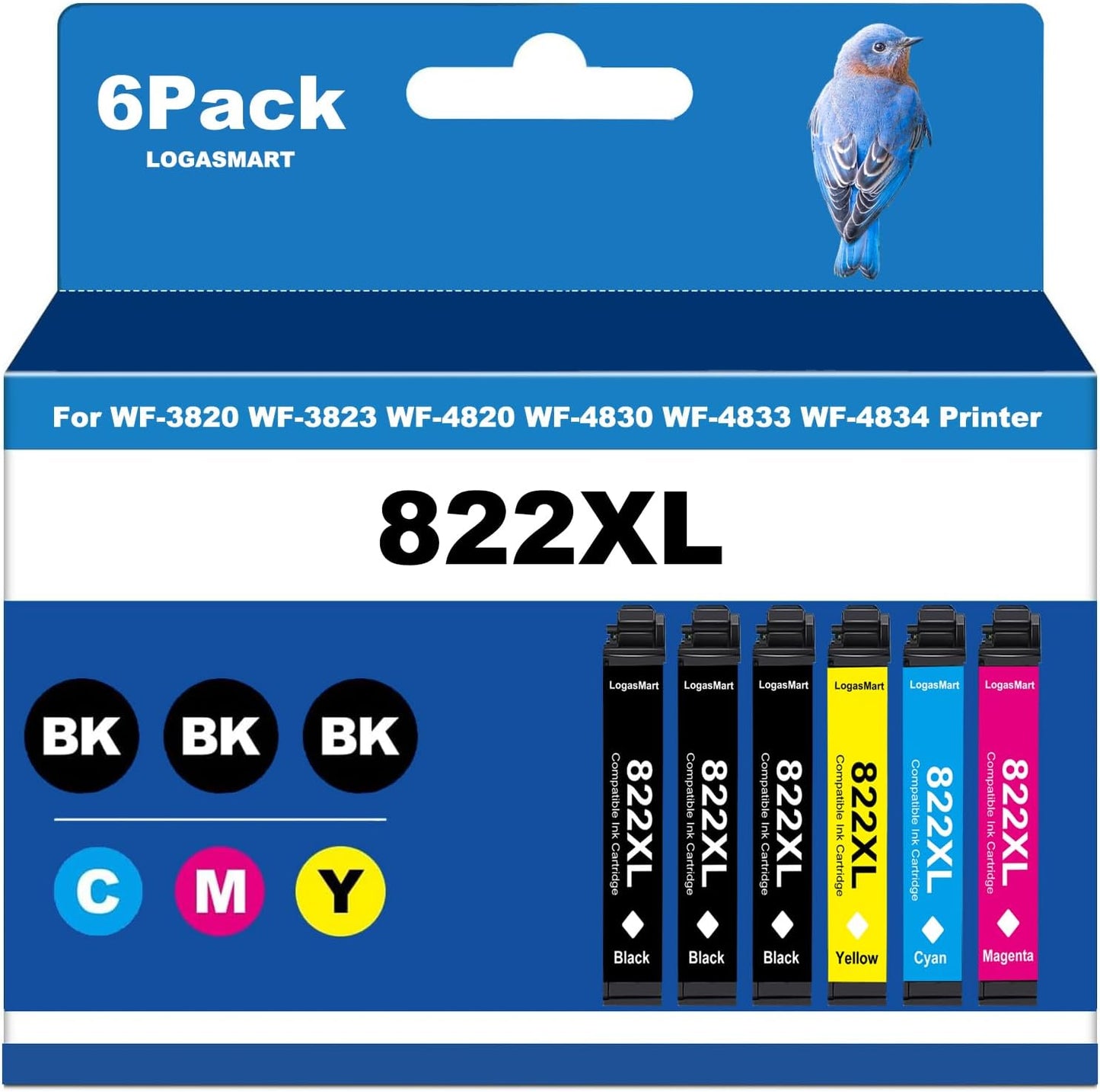 Epson 822XL Ink Cartridges 6 Pack - Vibrant Colors & top-quality prints by LOGASMART