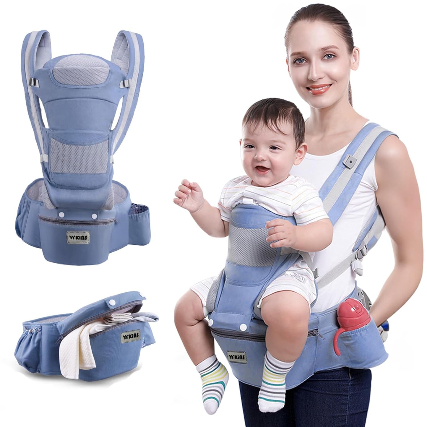 Baby Carrier with Hip Seat for 0-48 Month Baby - 15-in-1 Ways