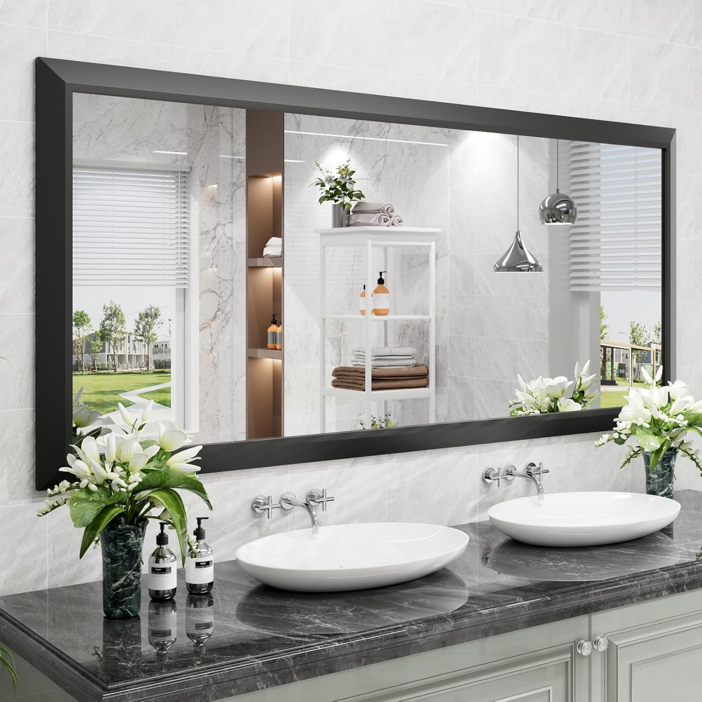Amorho Black Bathroom Mirror 72X32 Inch for Stylish Decor
