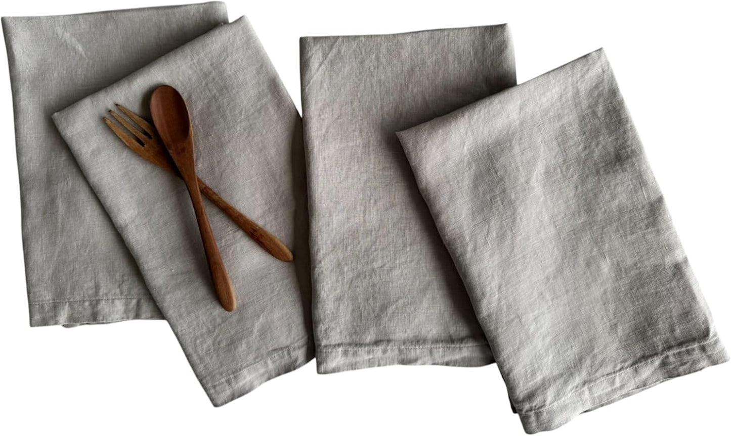 Linen Napkins Set of 4 - Stonewashed Pure Linen Stripe Cloth