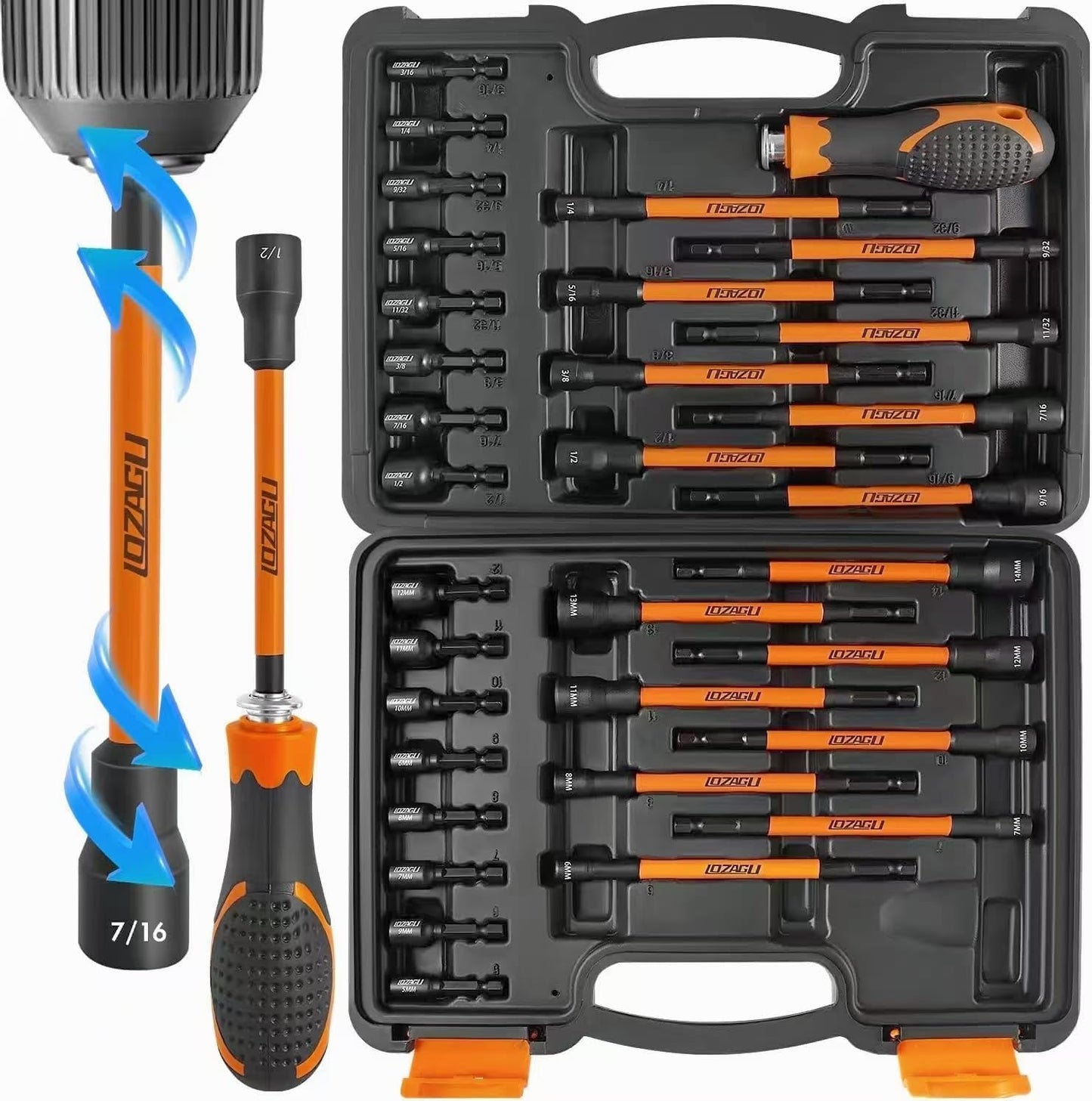 33PCS Magnetic Nut Driver Set with Long Handle for Precision Work