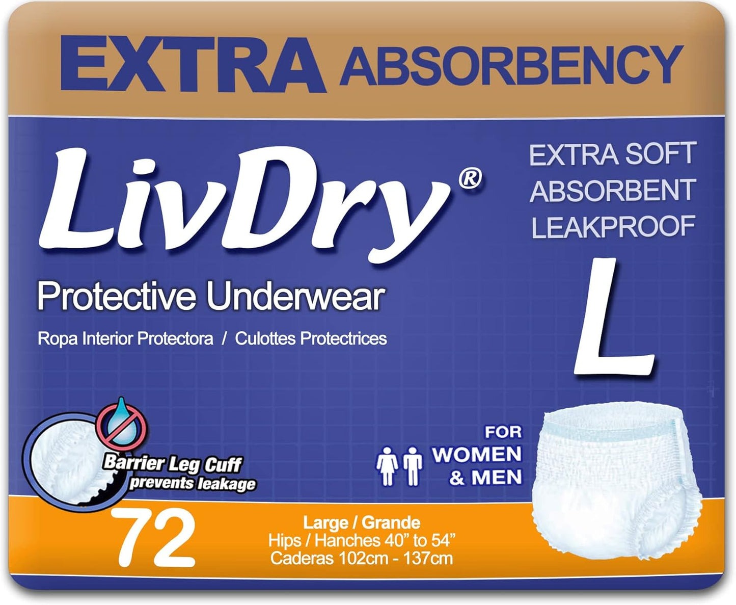 72-Pack LivDry Adult Diapers: Extra Absorbency & Leak Protection!
