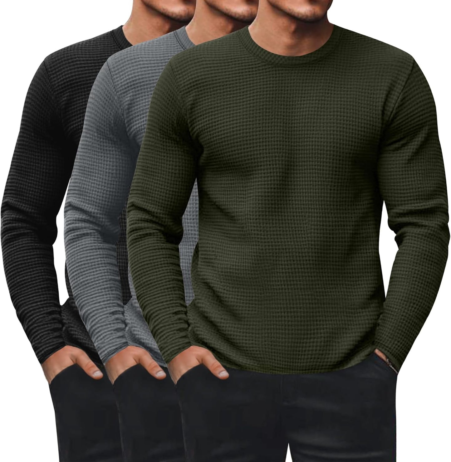Ficerd 3 Pack Men's Waffle Long Sleeve Shirts for Comfort