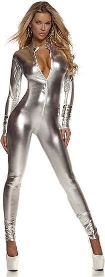 Forplay Womens Metallic Catsuit Bodysuit - Shiny Onepiece Jumpsuit
