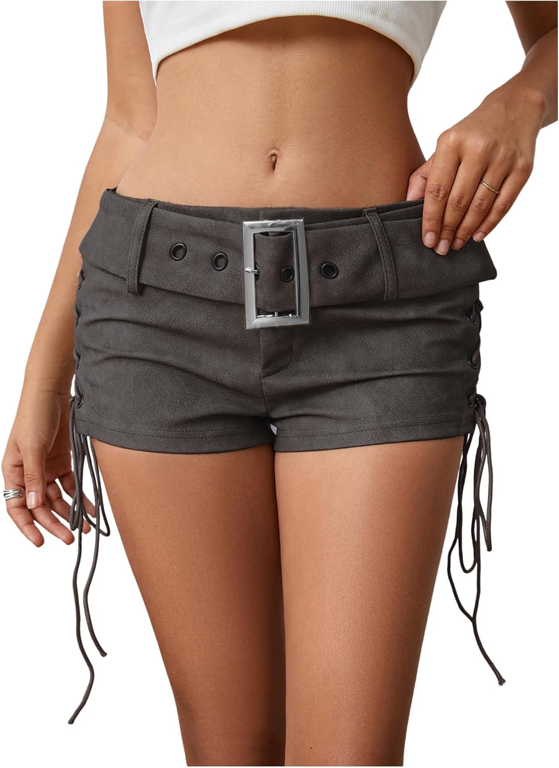 MakeMeChic Women's PU Leather Micro Shorts for Festivals and Raves